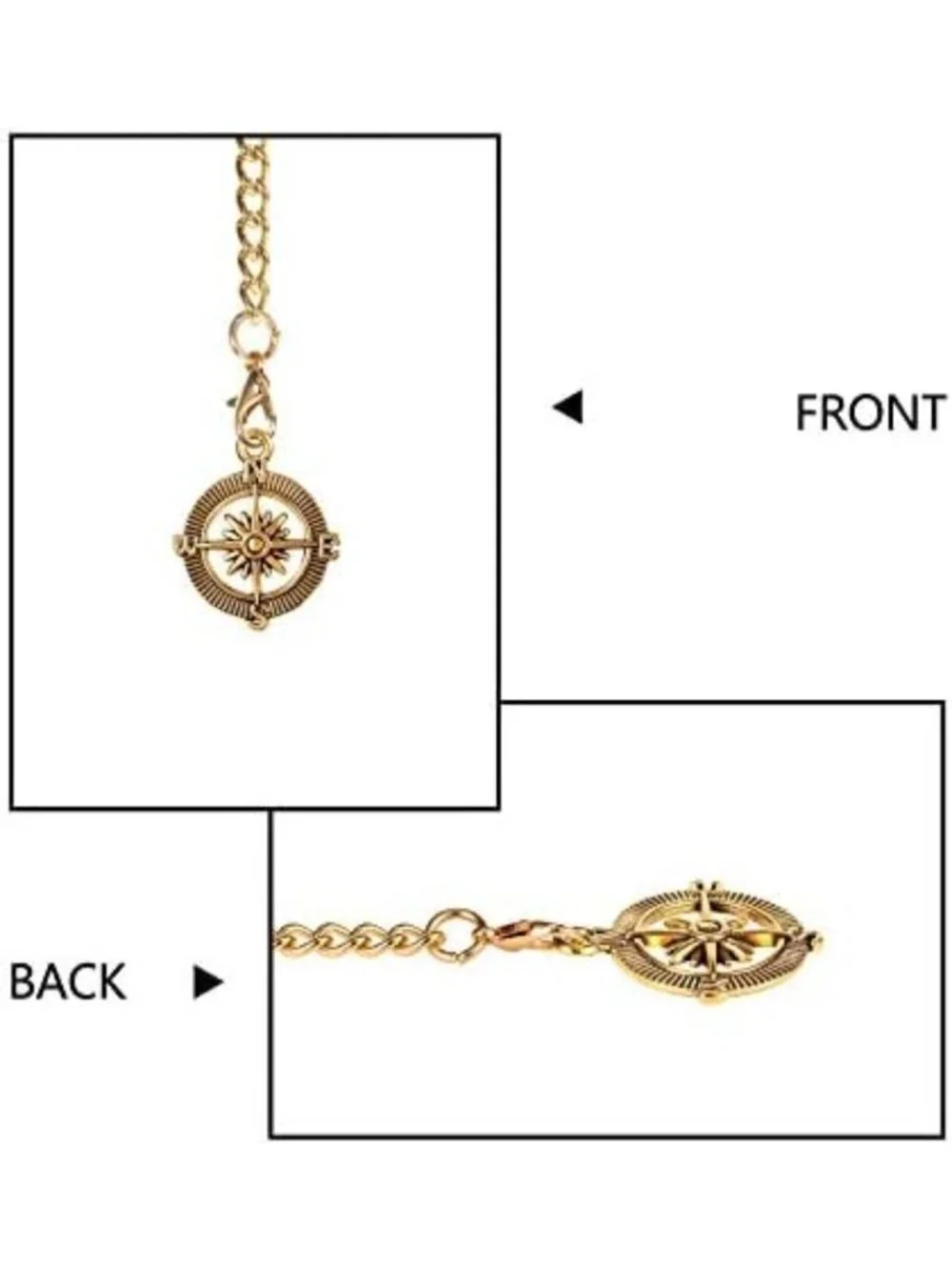 Vintage Double Albert Chain Pocket Watch Keychain with Antique Compass Pendant